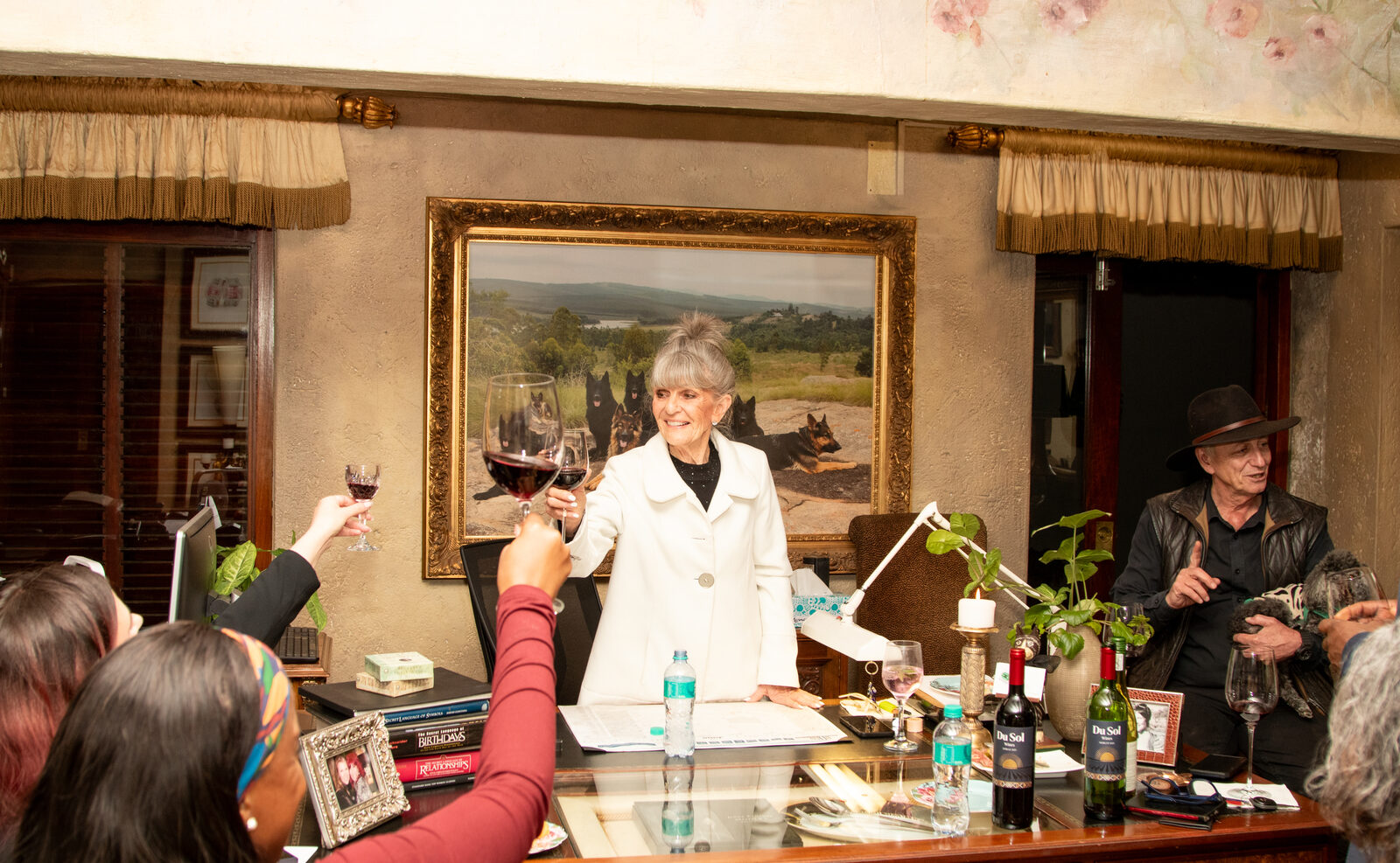 A celebratory toast with Du Sol wines at the Jenna Clifford event