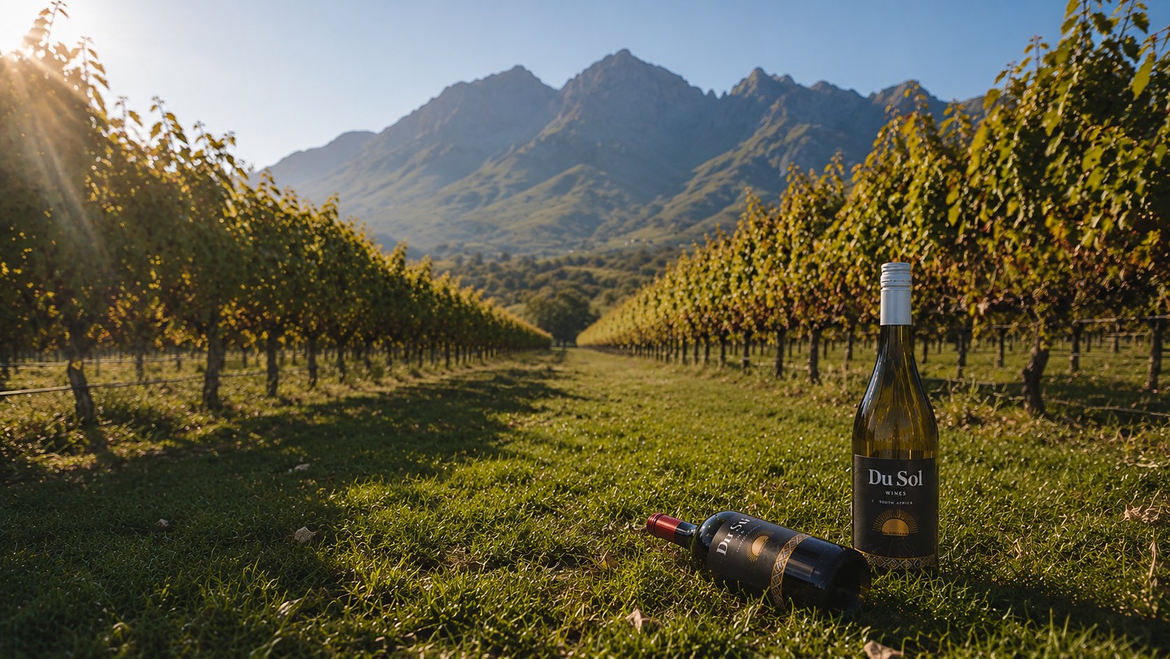 Du Sol vineyard at the foot of the Stellenbosch mountains, golden hour